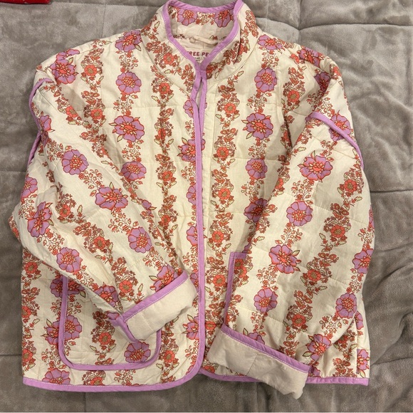 Free People Floral Quilted Puffer Jacket - Cream and Pink - Picture 2 of 4
